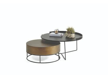 Designer 2x Coffee tables Modern round side table metal table set