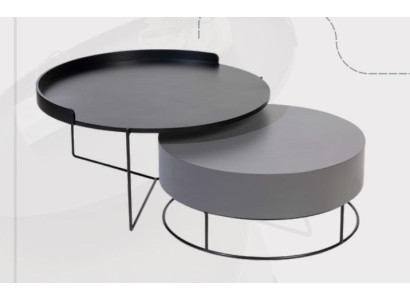Round Set 2x Coffee table Gray Coffee table Side table Living room Tables