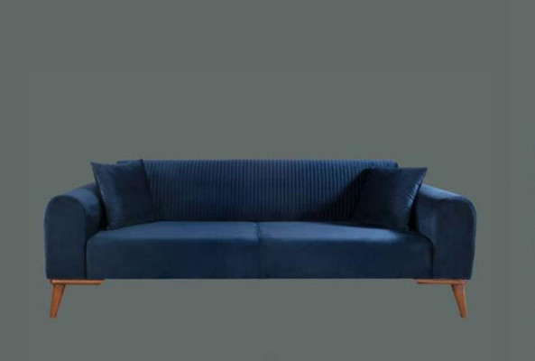 Elegant blue three-seater couch sofa living room seating furniture velvet
