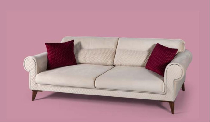 Three Seater Sofa 3 Seater Fabric Beige Couch Sofa Large Upholstery Wood Designer New