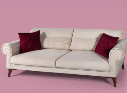 Three Seater Sofa 3 Seater Fabric Beige Couch Sofa Large Upholstery Wood Designer New