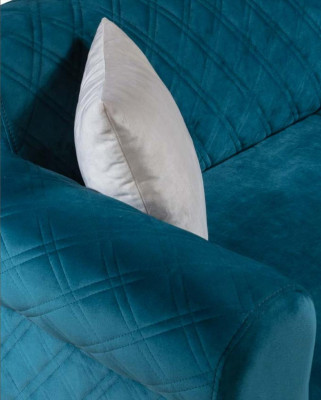 Turkis three-seater couch, elegant sofa, living room, seating furniture, velvet