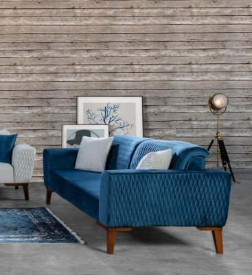 Blue Couch Three Seater Sofa Elegant Seating Furniture Living Room Velvet