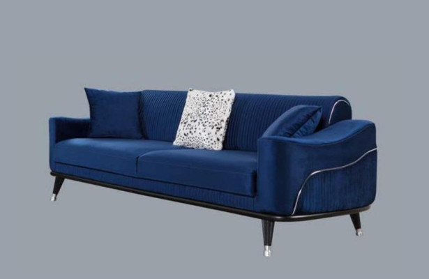 Blue e Design Couch Three Seater Luxury Sofa Velvet Furniture Fabric Textile
