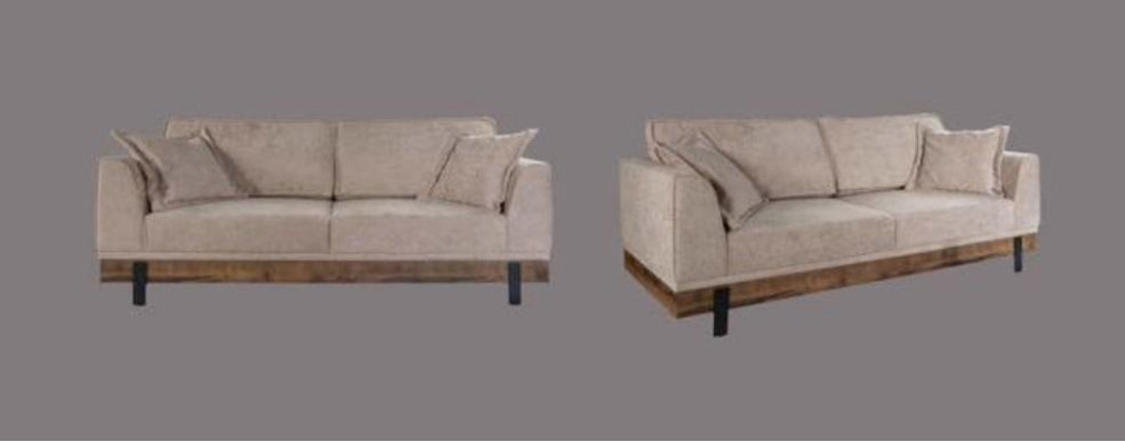 Living room Sofa 3 Seater Beige Textile Sofas Couch Upholstery Furniture