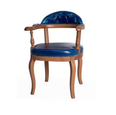Dining room Wood Chair with Armrest Classic new Design Upholstery Chair Seat Blue