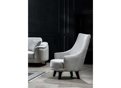 Modern living room armchair single seater design wood color gray textile