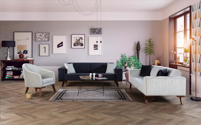 Black Sofa 3 Seater Upholstery Couch Living room Wood Furniture