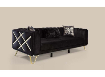 Luxury Sofa 3 Seat Couches Three Seater Textile Furniture Black Velvet