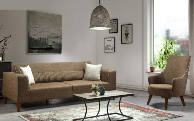 Sofa set 3+1 Seat Upholstery Sofa Upholstery Furniture brown Fabric