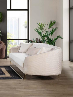 Sofa 3 Seater Textile Sofas Couch Upholstery Furniture Modern Three Seater Beige Velvet