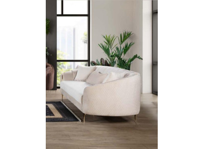 Sofa 3 Seater Textile Sofas Couch Upholstery Furniture Modern Three Seater Beige Velvet