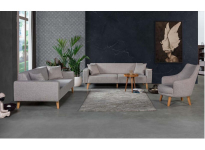 Sofa Couch Upholstery Seat 3+3+1 Seat Suite Design Wood Sofas Beige Seat Pads