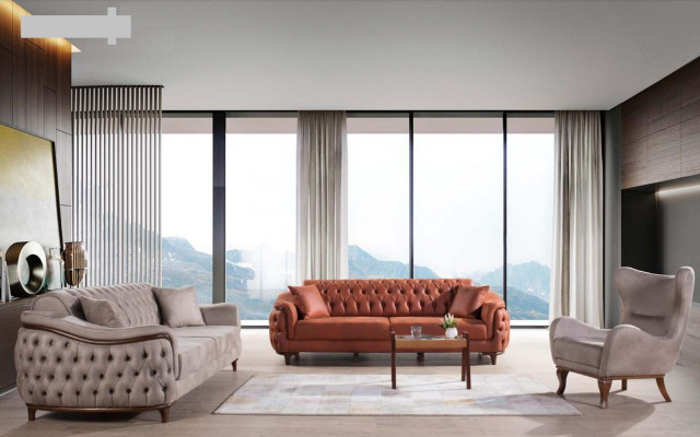 Sofas Set Sofa set Complete e Suite Sofa Armchair Orange 3+3+1 Seat Furniture