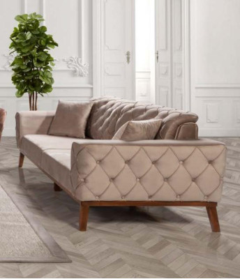 Sofa set Sofa 3+3+1 Seat Brown Armchair Fabric Chesterfield Velvet