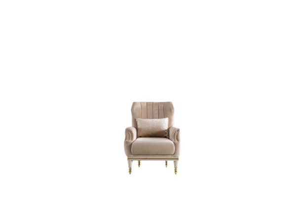 Armchair Beige Elegant Upholstery Fabric 1Seater Chesterfield Modern Living room new