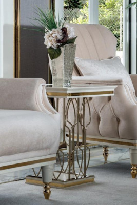 Side table White Coffee table Luxury Living room Furniture Metal Elegant Modern