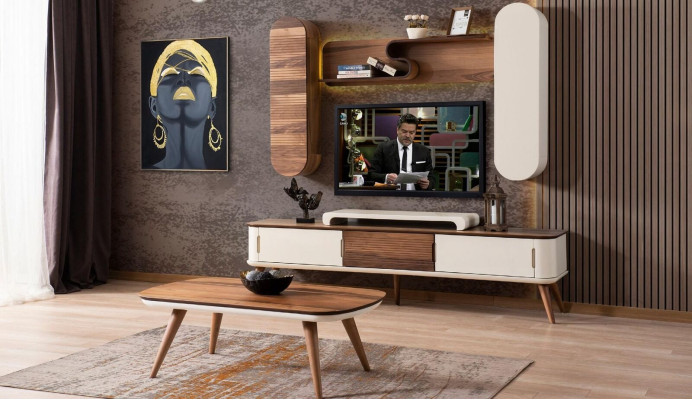 Group Wall unit TV-cabinet Lowboard TV Stand Brown Living room Set 5-piece new