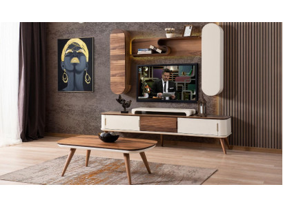 Group Wall unit TV-cabinet Lowboard TV Stand Brown Living room Set 5-piece new