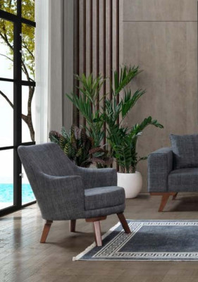 Design Living room Armchair Single Seater Modern Gray Upholstery Furniture