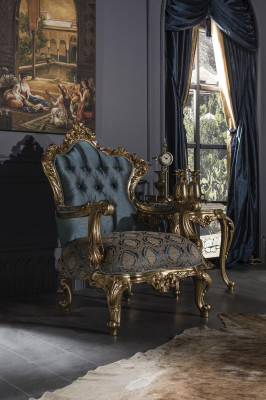 Armchair Blue Elegant Living room Upholstery Fabric Design Classic Luxury Beautiful new