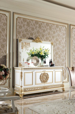 Majestic snow-white Chest of drawers with Mirror in Baroque style