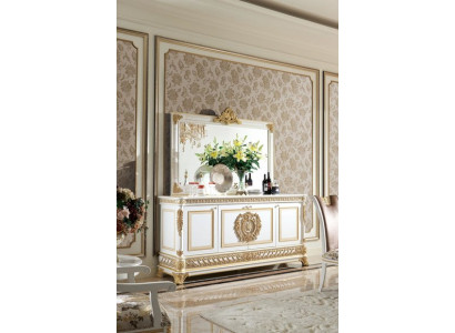 Majestic snow-white Chest of drawers with Mirror in Baroque style