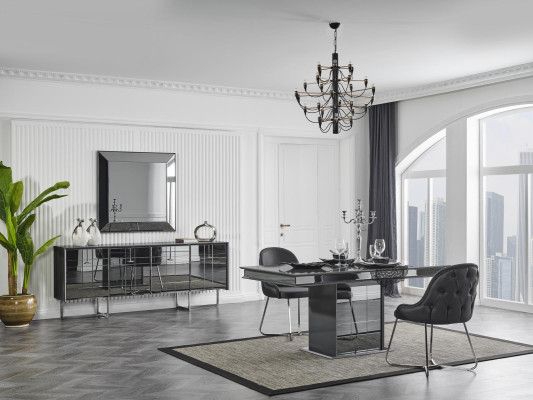 Luxury Dining room Set Table Group 3pcs. Corner suite Chest of drawers Mirror new