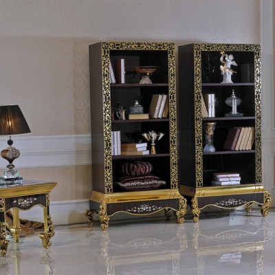 Gold Classic Bookcase Wardrobe Files Display Cabinets Baroque Rococo