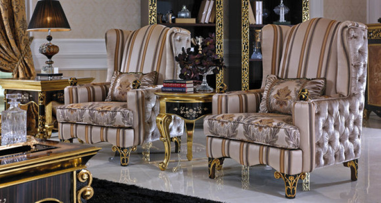 2x wing chair armchair + side table table sofa couch chesterfield baroque new