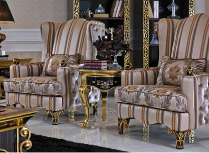 2x wing chair armchair + side table table sofa couch chesterfield baroque new