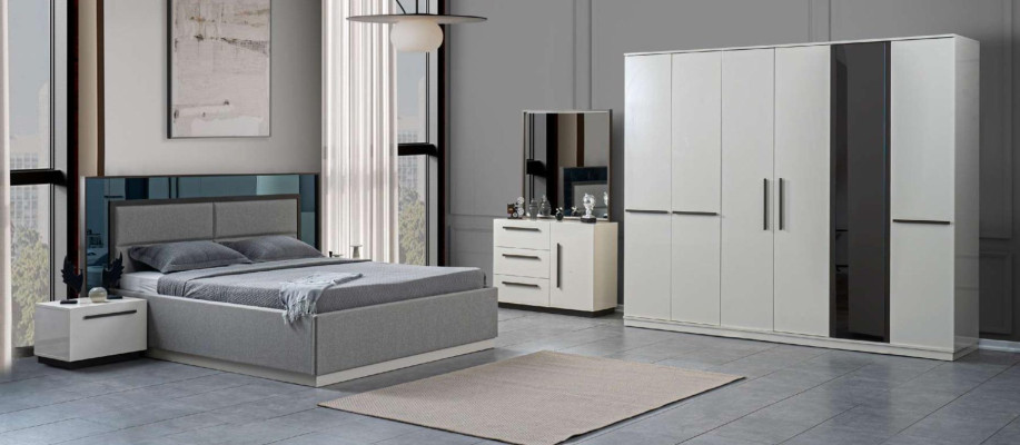 Bed + 2x bedside tables 5 pieces. Bedroom Designer Luxury Furniture Modern Set