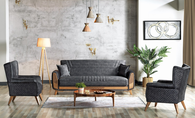 Design Modern Living room Set Sofa set 3+3+1 Gray Living room furniture set