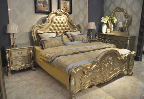 Bed + 2x Bedside table 3 pcs. Bedroom Set Designer Luxury Bedroom Baroque