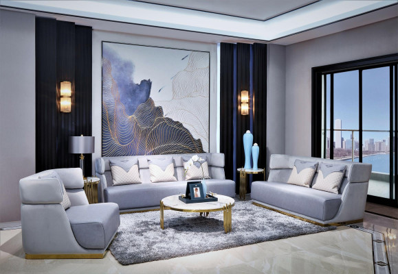 Luxurious gray with gold elements Art Nouveau living room set 3+2+1