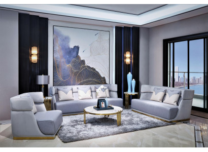 Luxurious gray with gold elements Art Nouveau living room set 3+2+1