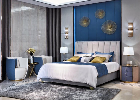 Double bed Suite Bedroom Luxury Bed Modern Brown 3-piece design