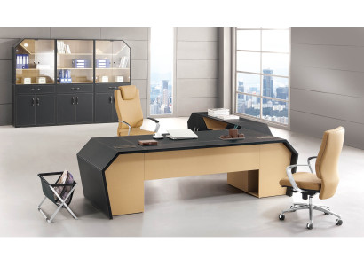Set Office furniture Group Corner Desk Chef Table Leather Wood Chest of drawers