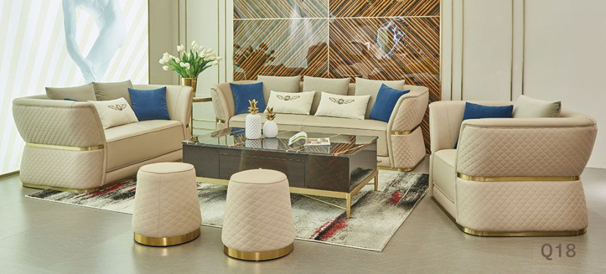Suite Upholstery 4-piece designer sofa set 321 Seat 2x Stool Sofa Couch