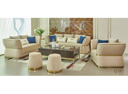 Suite Upholstery 4-piece designer sofa set 321 Seat 2x Stool Sofa Couch