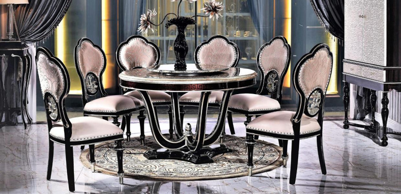 Royal Chair for 6 People for the Living room in Black-Beige