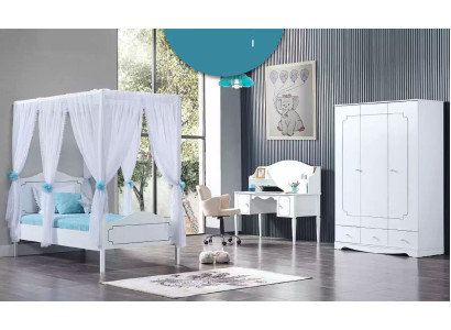 Childrens room Bedroom Bed Four poster bed 100x200cm White Wood Beds