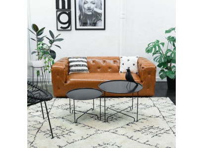 American Style Chesterfield Sofa Couch Leather Upholstery Three Seater Brown