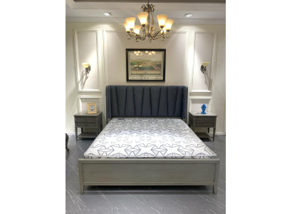 Design Bedroom 3 pcs. Bed 2x Bedside tables Beds Set Wood Bedside table Gray