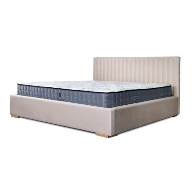 Bed Beige Double bed Wood Modern Elegant Bed Upholstery Fabric Bedroom new