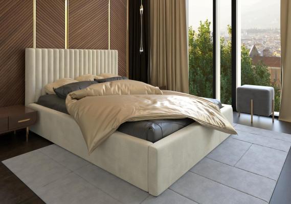 Bed Beige Double bed Wood Modern Elegant Bed Upholstery Fabric Bedroom new