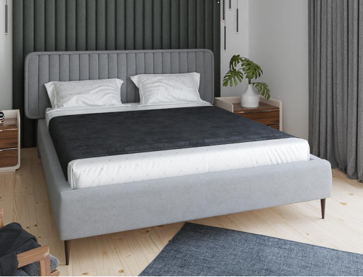 Bed Gray Double bed Bedroom Wood Furniture Design Elegant Upholstery Fabric new