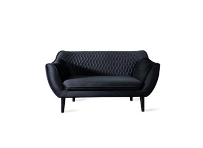 Sofa 2 Seater Black Modern Living room Luxury Design Wood Furniture Upholstery Fabric