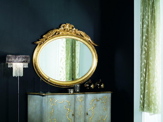 Oval Mirror Wall mirror handmade Wood Frame Glass Baroque Rococo Gold