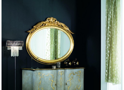 Oval Mirror Wall mirror handmade Wood Frame Glass Baroque Rococo Gold